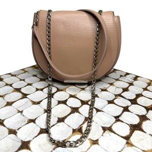 Cuyana Small Beige Leather Saddle Shoulder Crossbody Bag